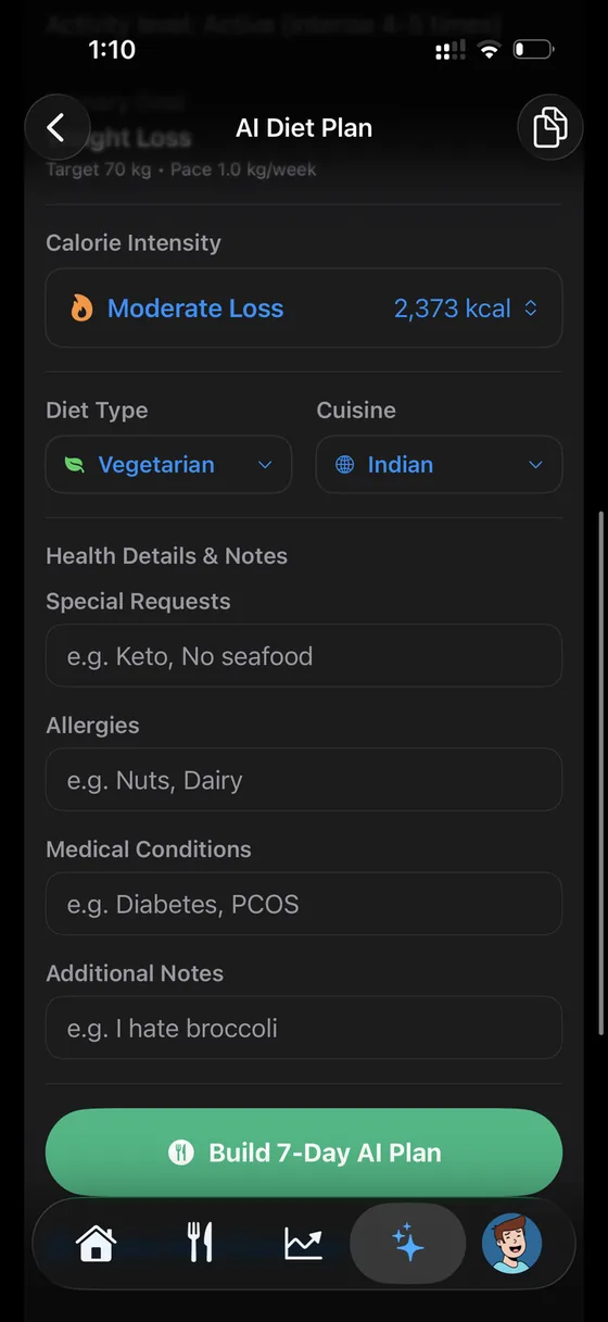 Metapace — AI diet plan setup